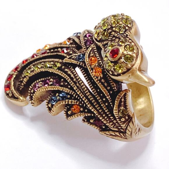 Signed Heidi Daus Bird of Paradise Figural Ring Colorful Swarovski Y2K Size 7 - Picture 5 of 12